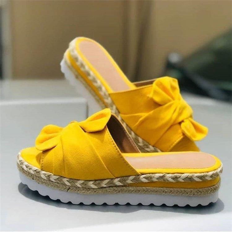 Women Summer Platform Mid Heels Bow Tie Open Toe Fashion Slides Beach Outdoor Shoes Knotted Bow Flat Footbed Sandals For Ladies Open Toe Casual Summer Slide Sandals Stevvex
