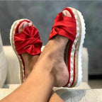Women Summer Platform Mid Heels Bow Tie Open Toe Fashion Slides Beach Outdoor Shoes Knotted Bow Flat Footbed Sandals For Ladies Open Toe Casual Summer Slide Sandals Stevvex