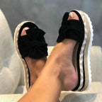 Women Summer Platform Mid Heels Bow Tie Open Toe Fashion Slides Beach Outdoor Shoes Knotted Bow Flat Footbed Sandals For Ladies Open Toe Casual Summer Slide Sandals Stevvex
