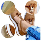 Women Summer Sandals Fashion Buckle Strap Solid Cover Heel Flat Platform Heel Casual Summer Strappy Cut Out Closed Toe Sandals Comfy Chunky Slippers For Indoor Outdoor Stevvex