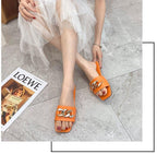Women Summer Slipper Square Toe Chain Slippers Slip On Flat Slide Sandals Beach Flip Flops Casual Shoes Woman Heel Shoes Open Toe Slip On Dress Backless Heels Slides Slippers Stevvex