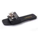 Women Summer Slipper Square Toe Chain Slippers Slip On Flat Slide Sandals Beach Flip Flops Casual Shoes Woman Heel Shoes Open Toe Slip On Dress Backless Heels Slides Slippers Stevvex