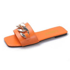 Women Summer Slipper Square Toe Chain Slippers Slip On Flat Slide Sandals Beach Flip Flops Casual Shoes Woman Heel Shoes Open Toe Slip On Dress Backless Heels Slides Slippers Stevvex