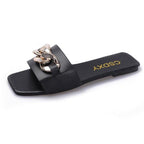 Women Summer Slipper Square Toe Chain Slippers Slip On Flat Slide Sandals Beach Flip Flops Casual Shoes Woman Heel Shoes Open Toe Slip On Dress Backless Heels Slides Slippers Stevvex