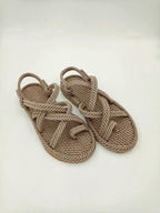 Women Summer Straw Rope Mesh Sandals Cross Tied Flat Sea Beach Casual Light Multi Elegant Design Flip Flop Trend Fashion High Quality Handmade Natural Comfortable Walking Sandals With Arch Support For Women Stevvex