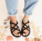 Women Summer Straw Rope Mesh Sandals Cross Tied Flat Sea Beach Casual Light Multi Elegant Design Flip Flop Trend Fashion High Quality Handmade Natural Comfortable Walking Sandals With Arch Support For Women Stevvex