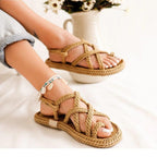 Women Summer Straw Rope Mesh Sandals Cross Tied Flat Sea Beach Casual Light Multi Elegant Design Flip Flop Trend Fashion High Quality Handmade Natural Comfortable Walking Sandals With Arch Support For Women Stevvex