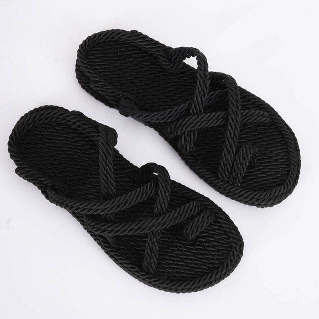 Women Summer Straw Rope Mesh Sandals Cross Tied Flat Sea Beach Casual Light Multi Elegant Design Flip Flop Trend Fashion High Quality Handmade Natural Comfortable Walking Sandals With Arch Support For Women Stevvex