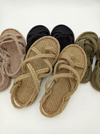 Women Summer Straw Rope Mesh Sandals Cross Tied Flat Sea Beach Casual Light Multi Elegant Design Flip Flop Trend Fashion High Quality Handmade Natural Comfortable Walking Sandals With Arch Support For Women Stevvex