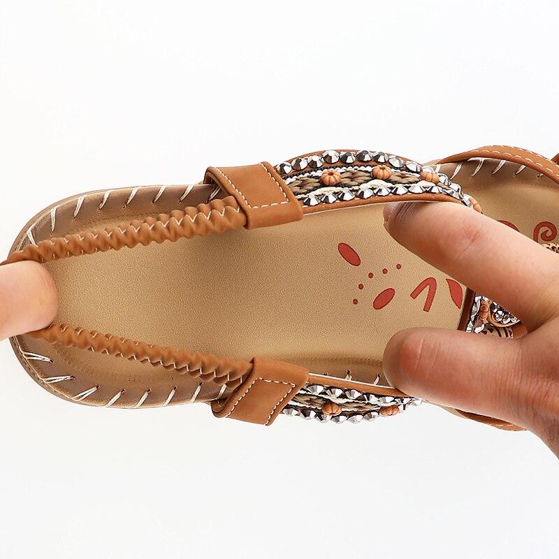 Women Summer Vintage Shoes Sandals Butterfly-knot Rhinestone Slides Elastic Band Sandal Comfort Flats Sandals With Elastic Ankle Strap Casual Rhinestone Shoes Beach Slip On Sandals Stevvex