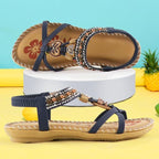 Women Summer Vintage Shoes Sandals Butterfly-knot Rhinestone Slides Elastic Band Sandal Comfort Flats Sandals With Elastic Ankle Strap Casual Rhinestone Shoes Beach Slip On Sandals Stevvex