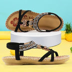 Women Summer Vintage Shoes Sandals Butterfly-knot Rhinestone Slides Elastic Band Sandal Comfort Flats Sandals With Elastic Ankle Strap Casual Rhinestone Shoes Beach Slip On Sandals Stevvex