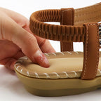 Women Summer Vintage Shoes Sandals Butterfly-knot Rhinestone Slides Elastic Band Sandal Comfort Flats Sandals With Elastic Ankle Strap Casual Rhinestone Shoes Beach Slip On Sandals Stevvex