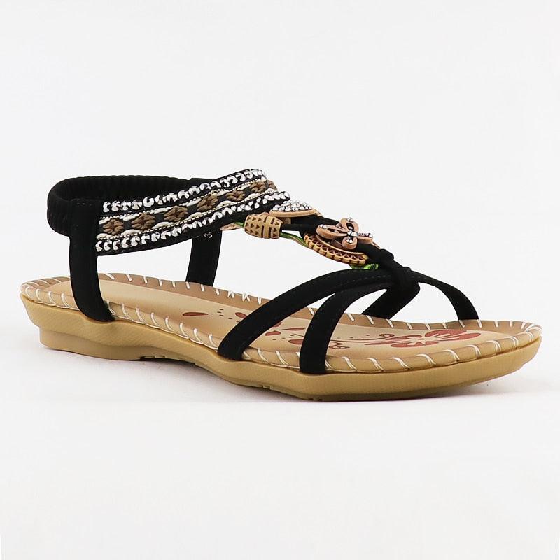 Women Summer Vintage Shoes Sandals Butterfly-knot Rhinestone Slides Elastic Band Sandal Comfort Flats Sandals With Elastic Ankle Strap Casual Rhinestone Shoes Beach Slip On Sandals Stevvex