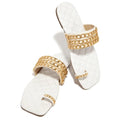 Women Summer Weave Slides Chain Decorative Flip Flops Outdoor Casual Sandals Square Heel Slippers Metal Chain Elastic Slingback Cute Flat Dressy Casual Summer Beach Sandals Stevvex