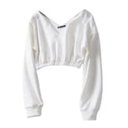 Women Sweatshirt Streetwear Hoodies Hip Pop Crop Top Female Long Sleeve Deep V Neck Pullovers Womens Sweatshirts Pullover Tops Drop Shoulder Running Activewear Casual Gym Workout Sweatshirt Stevvex