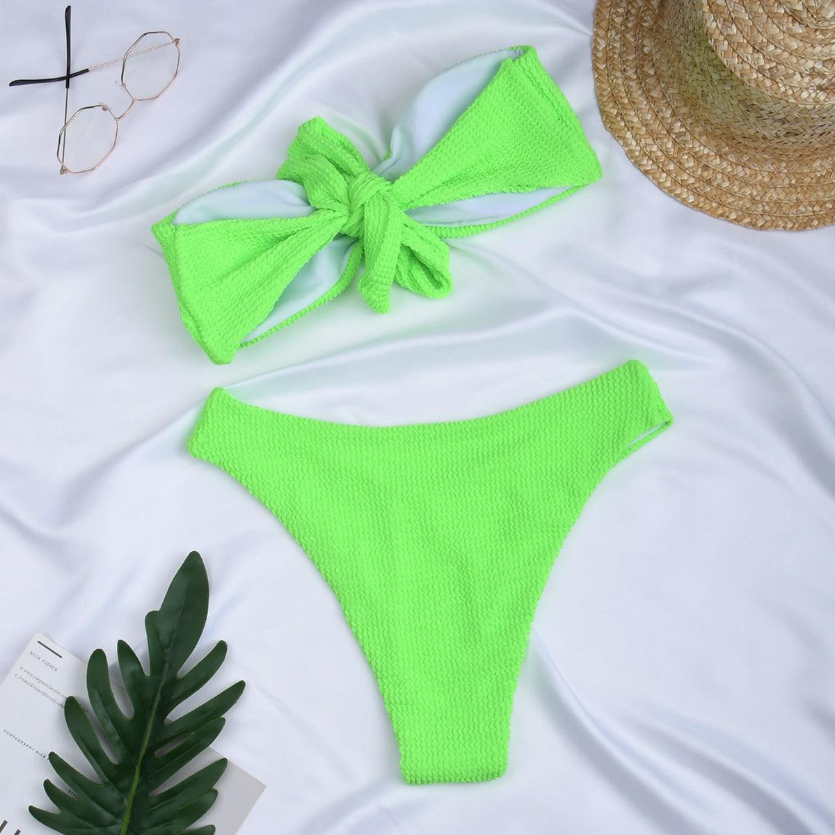 Women Swimsuit Female Bikini Swimwear Women Bikini Set Swimming Suit Bandage Bikini Set Push-Up Swimwear Beachwear Swimsuit  Bathing Suits Off Shoulder High Waist Beachwear Set Stevvex