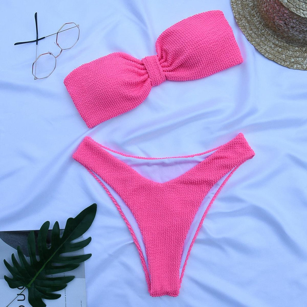 Women Swimsuit Female Bikini Swimwear Women Bikini Set Swimming Suit Bandage Bikini Set Push-Up Swimwear Beachwear Swimsuit  Bathing Suits Off Shoulder High Waist Beachwear Set Stevvex