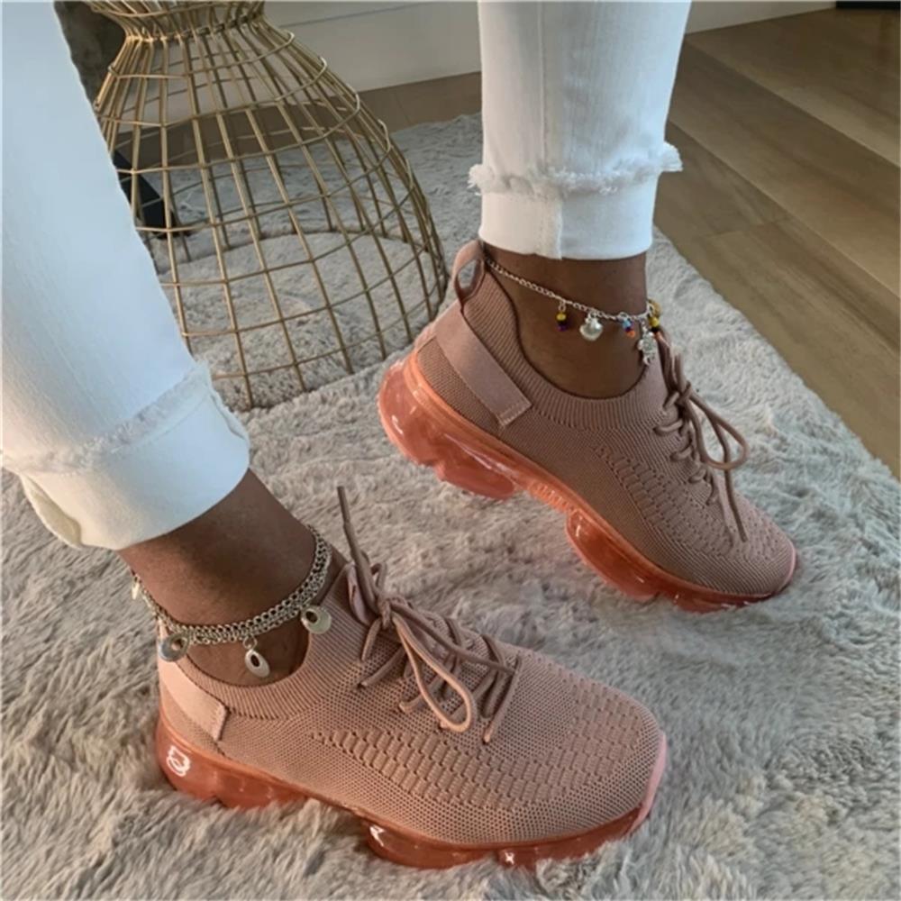 Women Trendy Sneakers Fashion Cushion Lace Up Running Sport Sneakers Outdoor Sport Shoes Spring Summer Couple Cushion Flats Training Running Breathable Sneakers Stevvex