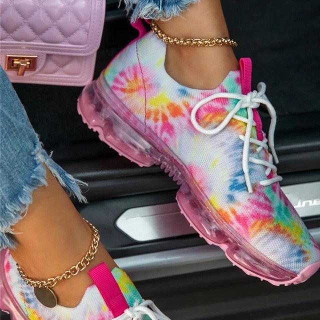 Women Trendy Sneakers Fashion Cushion Lace Up Running Sport Sneakers Outdoor Sport Shoes Spring Summer Couple Cushion Flats Training Running Breathable Sneakers Stevvex
