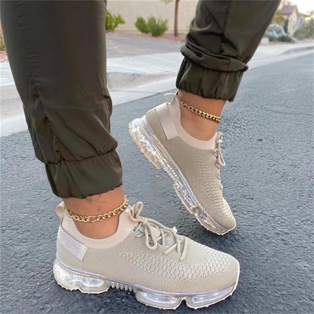 Women Trendy Sneakers Fashion Cushion Lace Up Running Sport Sneakers Outdoor Sport Shoes Spring Summer Couple Cushion Flats Training Running Breathable Sneakers Stevvex