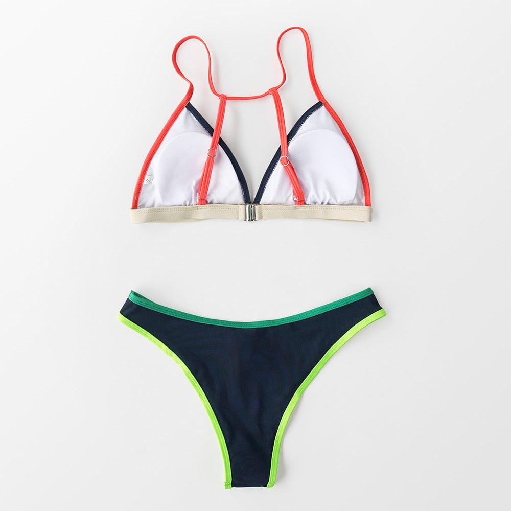 Women Two Piece Triangle Low Waist Bikini Sets Women's Halter Triangle Bikini Bottom Two Piece Swimsuits Swimsuit For Women High Cut Two Pieces Swimwear Beach Bathing Suit Lace Up Two Piece Bathing Suit Stevvex