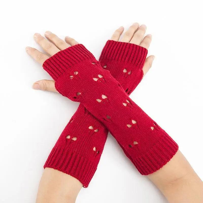 Women Vintage Gloves Hand Warmer Winter Gloves Women Arm Heart Mitten Warm Fingerless Gloves Stevvex
