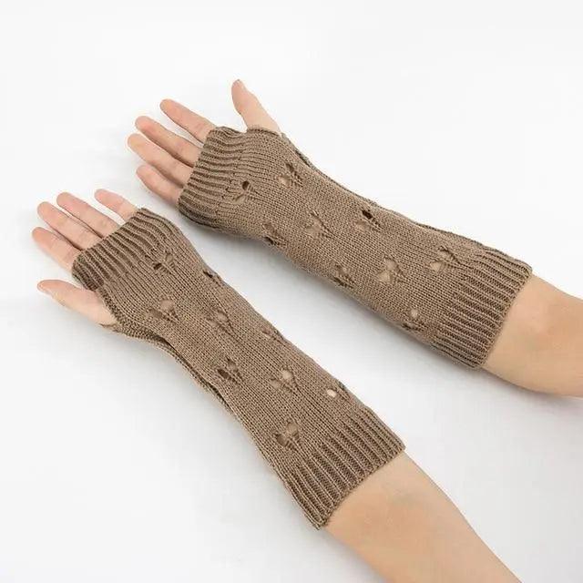 Women Vintage Gloves Hand Warmer Winter Gloves Women Arm Heart Mitten Warm Fingerless Gloves Stevvex