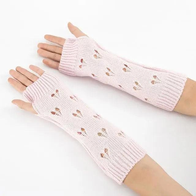 Women Vintage Gloves Hand Warmer Winter Gloves Women Arm Heart Mitten Warm Fingerless Gloves Stevvex