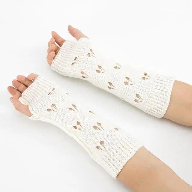 Women Vintage Gloves Hand Warmer Winter Gloves Women Arm Heart Mitten Warm Fingerless Gloves Stevvex