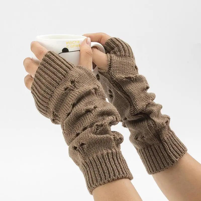 Women Vintage Gloves Hand Warmer Winter Gloves Women Arm Heart Mitten Warm Fingerless Gloves Stevvex