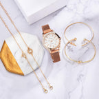 Women Watches New Luxury Fashion Quartz Ladies Watch Clock Rose Gold Diamond Dial Dress Casual Wristwatch Quartz Movement Girls Ladies Wristwatch Big Face Mesh Belt Watch And Bracelet Set