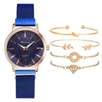 Women Watches New Luxury Fashion Quartz Ladies Watch Clock Rose Gold Diamond Dial Dress Casual Wristwatch Quartz Movement Girls Ladies Wristwatch Big Face Mesh Belt Watch And Bracelet Set