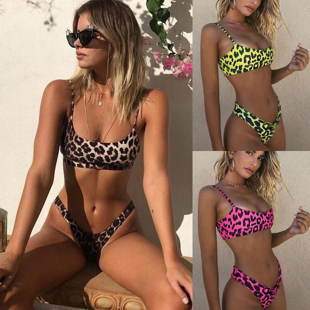 Women Wear Bikini Female Swimwear Beach Bikini Leopard Beachwear Set Women's Square Neck Wide Strap Swimsuit Cheeky Bikini Set High Waist 2 Piece Bathing Suit Bathing Suit Snakeskin Push Up Swimsuit Stevvex