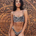 Women Wear Bikini Female Swimwear Beach Bikini Leopard Beachwear Set Women's Square Neck Wide Strap Swimsuit Cheeky Bikini Set High Waist 2 Piece Bathing Suit Bathing Suit Snakeskin Push Up Swimsuit Stevvex