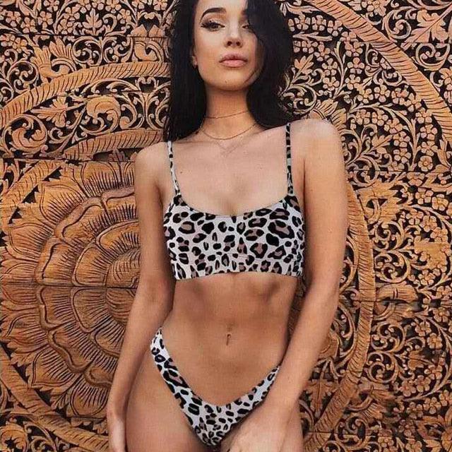 Women Wear Bikini Female Swimwear Beach Bikini Leopard Beachwear Set Women's Square Neck Wide Strap Swimsuit Cheeky Bikini Set High Waist 2 Piece Bathing Suit Bathing Suit Snakeskin Push Up Swimsuit Stevvex
