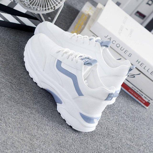 Women White Leather Sneakers Fashion Casual Woman Comfortable Breathable White Flats Platform Sneakers Low Top Sneaker Lace-up Classic Girls Comfortable Sneakers Stevvex