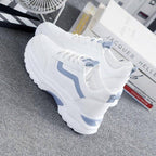 Women White Leather Sneakers Fashion Casual Woman Comfortable Breathable White Flats Platform Sneakers Low Top Sneaker Lace-up Classic Girls Comfortable Sneakers Stevvex