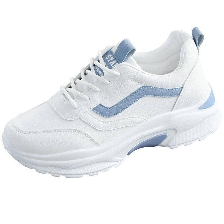 Women White Leather Sneakers Fashion Casual Woman Comfortable Breathable White Flats Platform Sneakers Low Top Sneaker Lace-up Classic Girls Comfortable Sneakers Stevvex