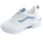 Women White Leather Sneakers Fashion Casual Woman Comfortable Breathable White Flats Platform Sneakers Low Top Sneaker Lace-up Classic Girls Comfortable Sneakers Stevvex