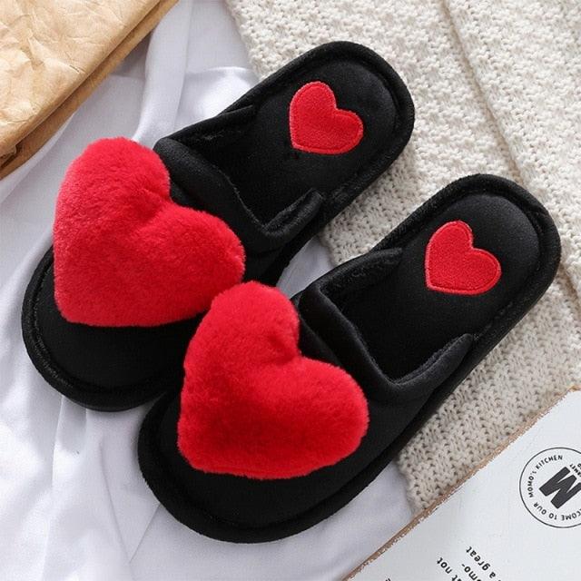 Women Winter Heart Shoes Woman Slides Plush Home Slippers Indoor House Shoes Winter Warm Fur Slippers With Embroidered Heart Details Soft And Warm House Slippers With Cushioned Insole Stevvex