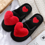 Women Winter Heart Shoes Woman Slides Plush Home Slippers Indoor House Shoes Winter Warm Fur Slippers With Embroidered Heart Details Soft And Warm House Slippers With Cushioned Insole Stevvex