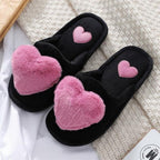 Women Winter Heart Shoes Woman Slides Plush Home Slippers Indoor House Shoes Winter Warm Fur Slippers With Embroidered Heart Details Soft And Warm House Slippers With Cushioned Insole Stevvex