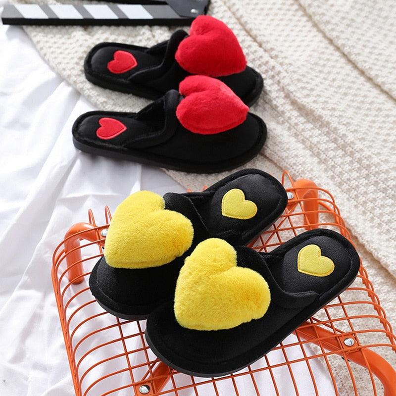 Women Winter Heart Shoes Woman Slides Plush Home Slippers Indoor House Shoes Winter Warm Fur Slippers With Embroidered Heart Details Soft And Warm House Slippers With Cushioned Insole Stevvex