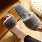 Women Winter Heart Shoes Woman Slides Plush Home Slippers Indoor House Shoes Winter Warm Fur Slippers With Embroidered Heart Details Soft And Warm House Slippers With Cushioned Insole Stevvex