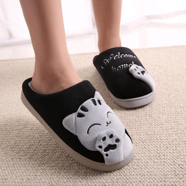 Women Winter Home Fur Slippers Cat Non-Slip Soft Warm House Indoor Bedroom Men Couples Memory Foam Floor Shoes Fluffy Slippers For Women Indoor Warm Furry Bedroom Slippers With Non Slip Outsole Stevvex