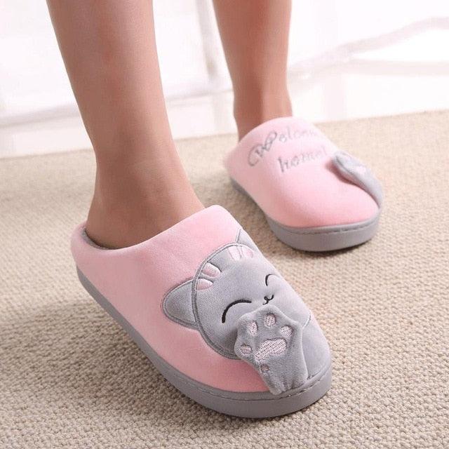 Women Winter Home Fur Slippers Cat Non-Slip Soft Warm House Indoor Bedroom Men Couples Memory Foam Floor Shoes Fluffy Slippers For Women Indoor Warm Furry Bedroom Slippers With Non Slip Outsole Stevvex