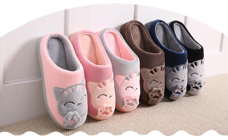 Women Winter Home Fur Slippers Cat Non-Slip Soft Warm House Indoor Bedroom Men Couples Memory Foam Floor Shoes Fluffy Slippers For Women Indoor Warm Furry Bedroom Slippers With Non Slip Outsole Stevvex