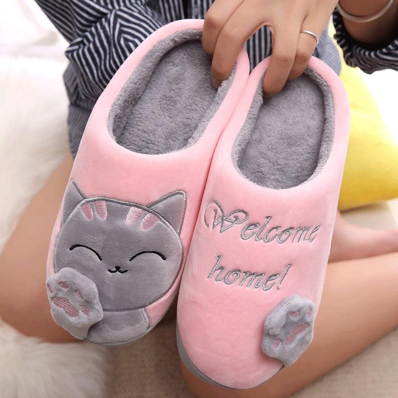 Women Winter Home Fur Slippers Cat Non-Slip Soft Warm House Indoor Bedroom Men Couples Memory Foam Floor Shoes Fluffy Slippers For Women Indoor Warm Furry Bedroom Slippers With Non Slip Outsole Stevvex