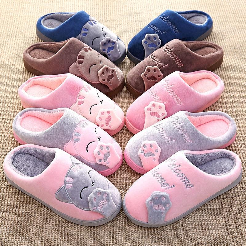 Women Winter Home Fur Slippers Cat Non-Slip Soft Warm House Indoor Bedroom Men Couples Memory Foam Floor Shoes Fluffy Slippers For Women Indoor Warm Furry Bedroom Slippers With Non Slip Outsole Stevvex